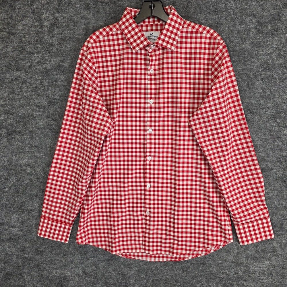 Mizzen+Main Shirt Mens Medium Trim Fit Red Gingham Button Up Performance Stretch